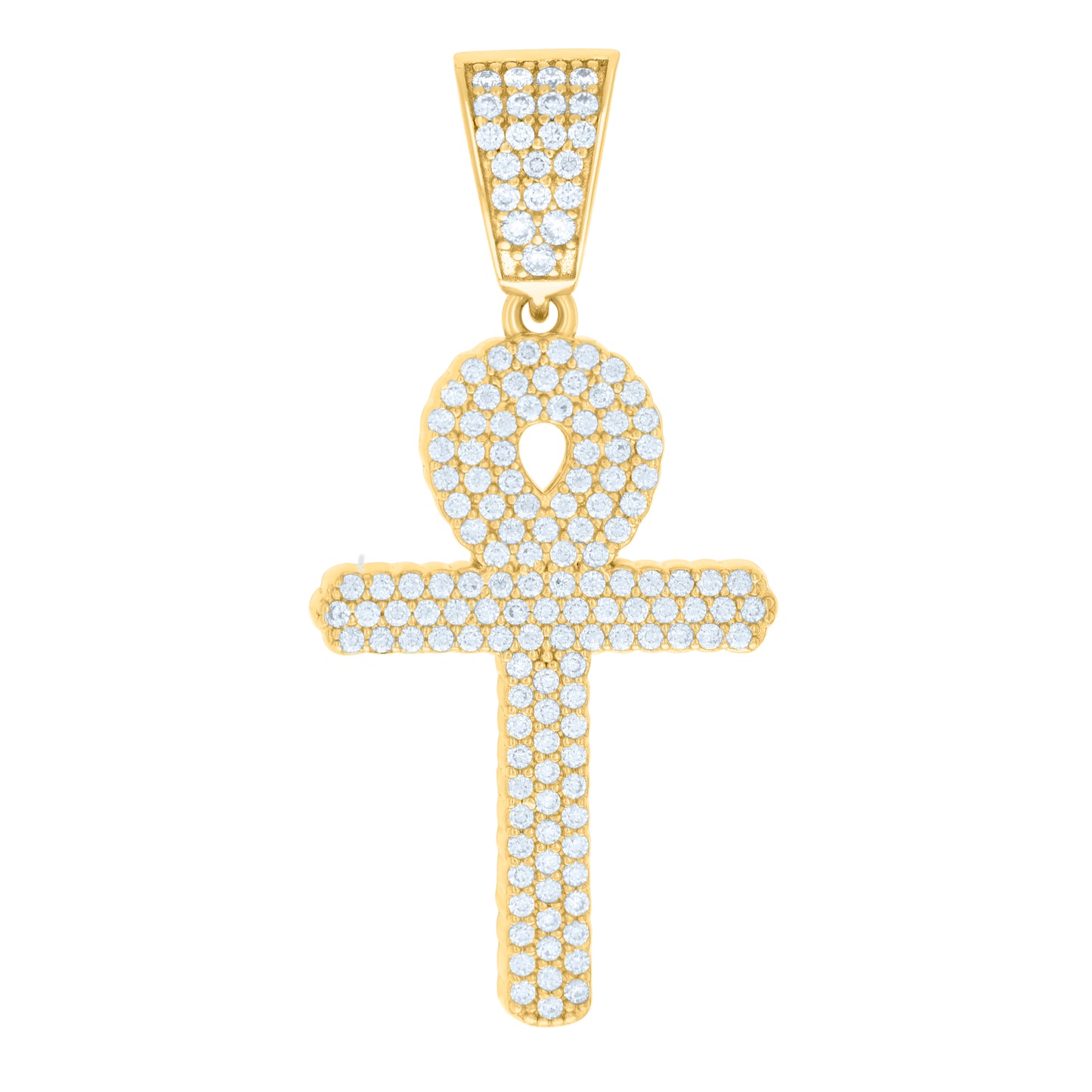 Sterling Silver Men Cubic-Zirconia Ankh Religious Charm Pendant