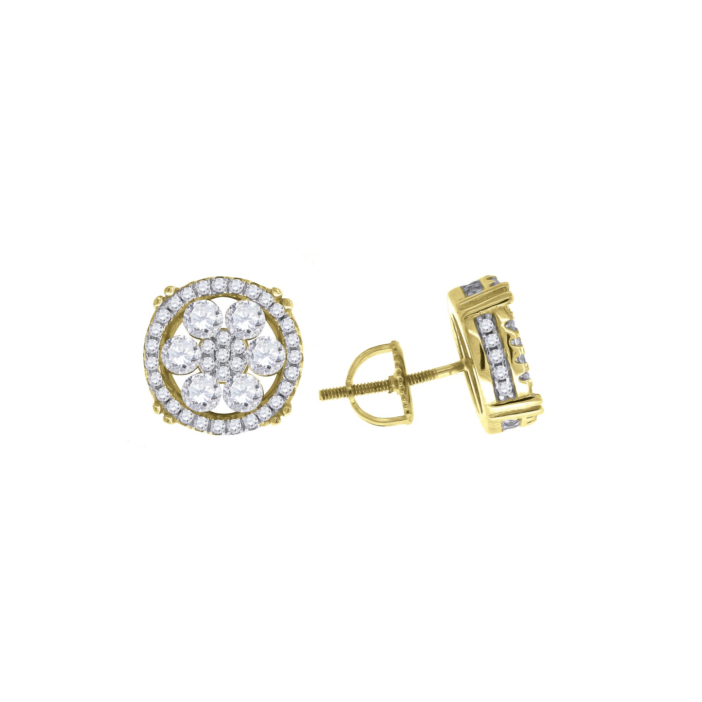 Sterling Silver Or Yellow-Tone Womens Cubic Zirconia Round Stud Earrings
