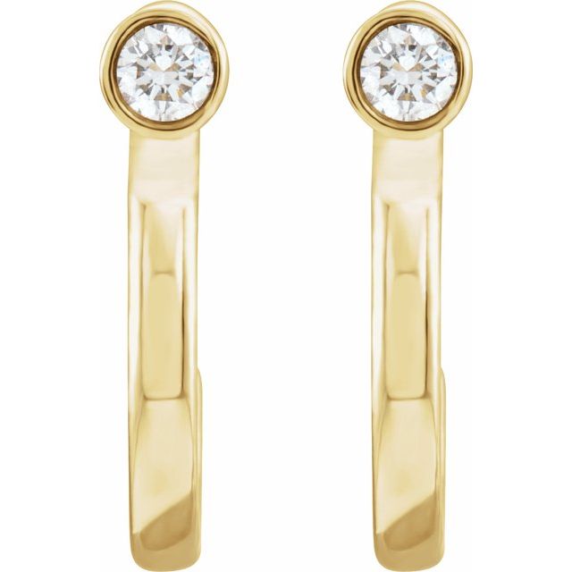 14K White Or Yellow Gold 2 Mm Round Friction Backs Sold Separately Polished .06 Ctw Natural Diamond J-Hoop Earrings