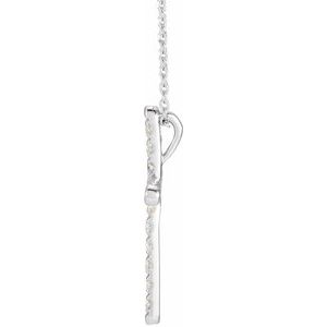 14K White Gold Round 2Mm Gh Si1-Si2 1/2 Ctw Lab Grown Diamond French-Set Cross Necklace, Length: 18 In