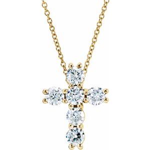 14K Yellow Gold Round 3.2Mm G-H Si1-Si2 Lab-Grown Diamond Cross Necklace, Length: 18 In