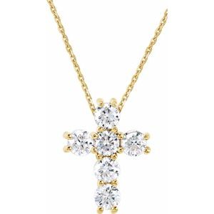 14K Yellow Gold Round 2.2Mm G-H Si1-Si2 Lab-Grown Diamond Cross Necklace, Length: 18 In