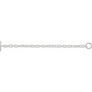 Sterling Silver Toggle Clasp Charm Cable Bracelet, Length: 8 In, Width: 7 Mm