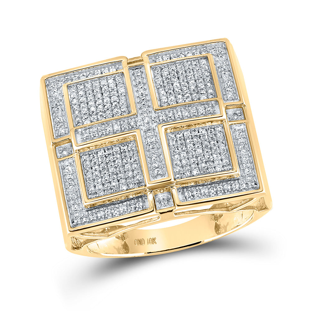10K Yellow Gold Mens Round Diamond Square Cross Ring 1/2 Cttw, Mens Size: 7-13