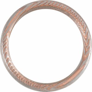 18K Rose Gold PVD Damascus Steel Half Round Patterned Band