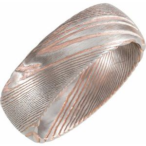 18K Rose Gold PVD Damascus Steel Half Round Patterned Band