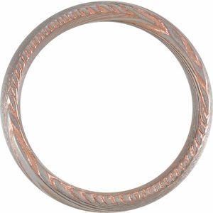 18K Rose Gold PVD Damascus Steel Half Round Patterned Band