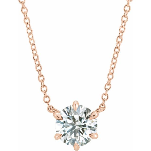 14K Rose Gold Round 4.3Mm I1, G-H 16 In Polished 1/3 Ct Natural Diamond Solitaire Necklace