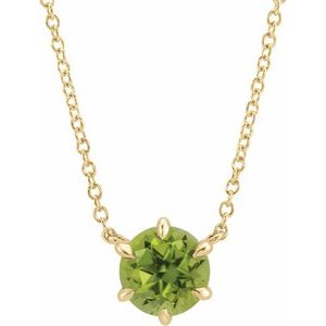 14K Yellow Gold Round 5 Mm Natural Peridot Solitaire Necklace, Length: 18 In