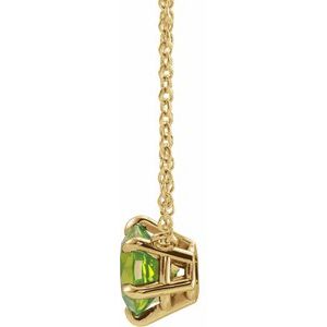 14K Yellow Gold Round 5 Mm Natural Peridot Solitaire Necklace, Length: 18 In
