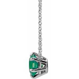 14K White Gold Round 6 Mm Lab-Grown Emerald Solitaire Necklace, Length: 18 In