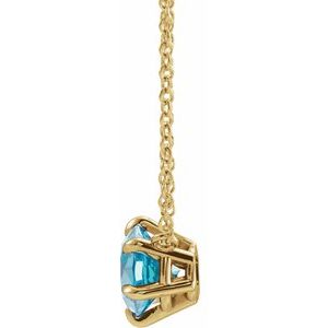 14K Yellow Gold Round 6 Mm Natural Blue Zircon Solitaire Necklace, Length: 18 In