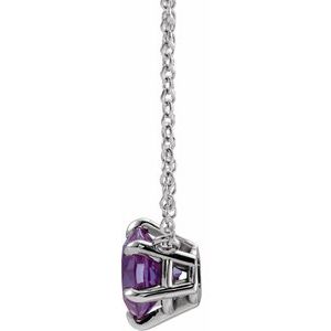 Sterling Silver Round 5 Mm Natural Amethyst Solitaire Necklace, Length: 18 In