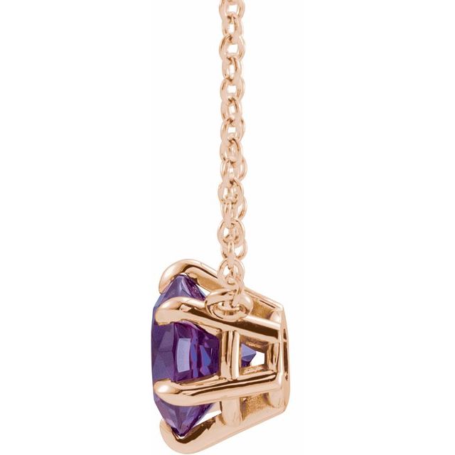 14K Rose Gold Round 5 Mm 18 In Polished Natural Amethyst Solitaire Necklace