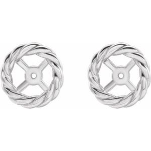 Platinum 6 Mm Pair Polished Rope Style Earring Jackets
