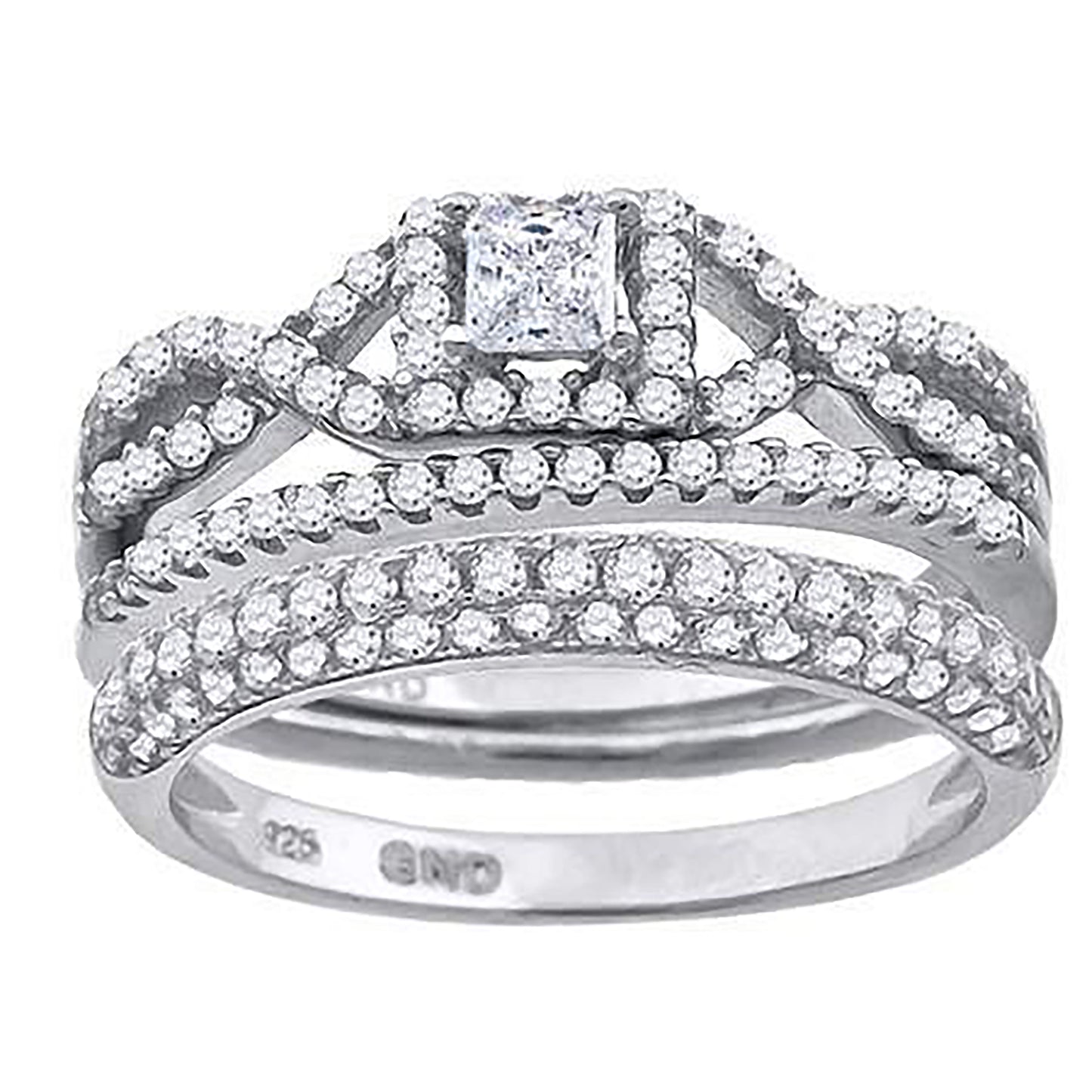 Sterling Silver Cubic Zirconia Trio Bridal Anniversary Wedding Engagement Band Ring