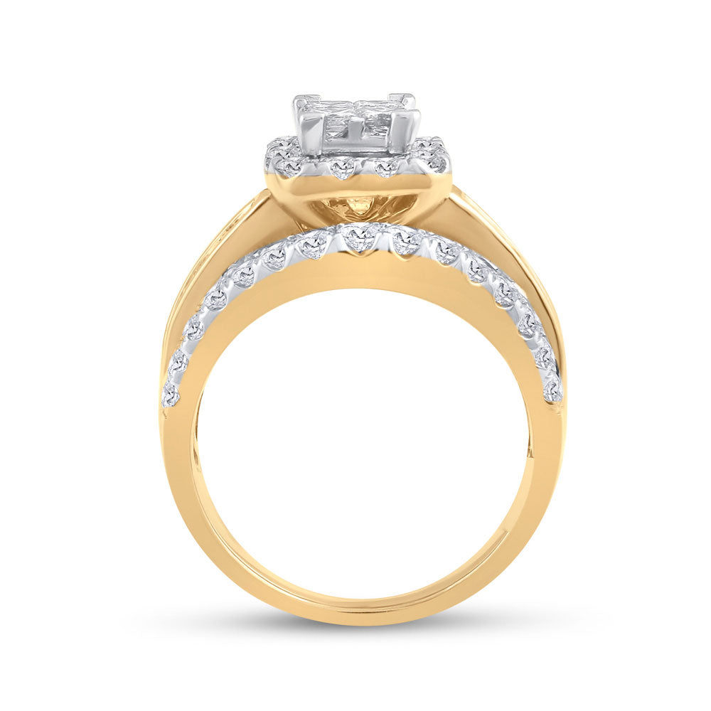 14K Yellow Gold Princess Diamond Cluster Bridal Wedding Engagement Ring 2 Cttw, Womens Size: 5-10