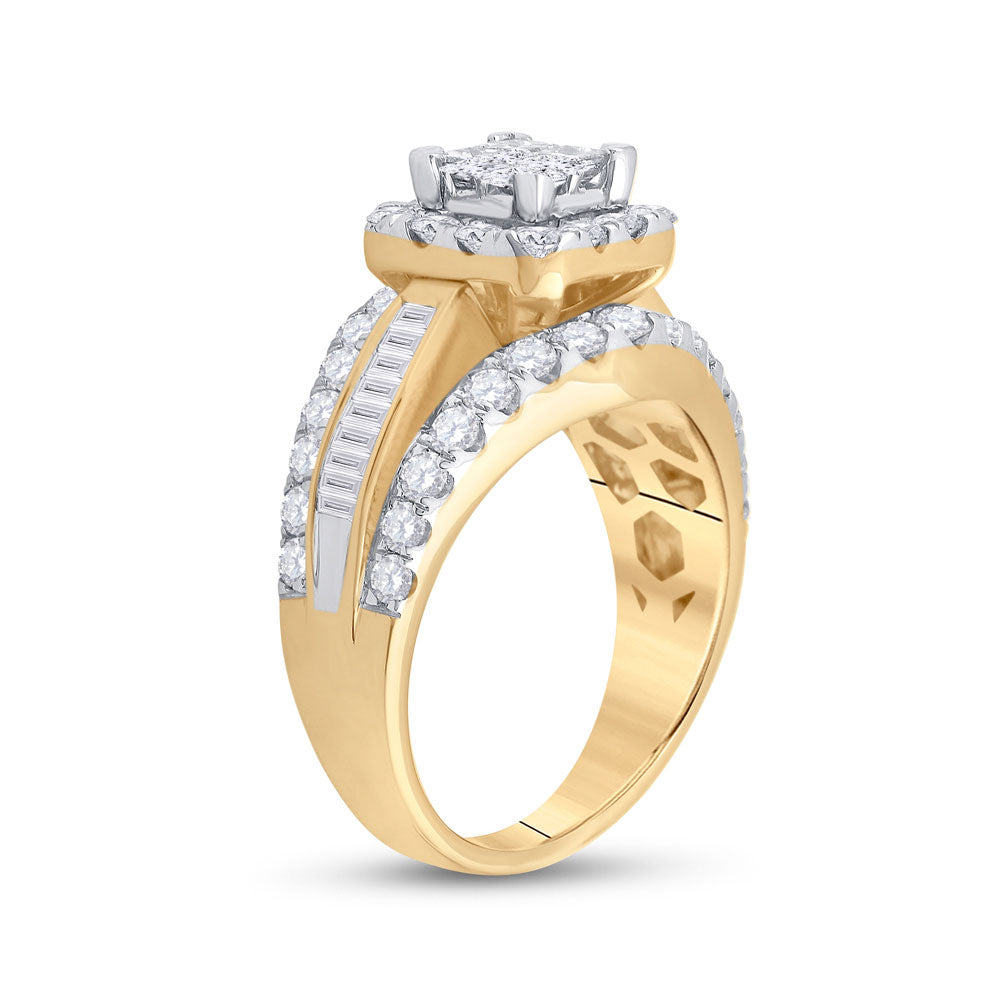 14K Yellow Gold Princess Diamond Cluster Bridal Wedding Engagement Ring 2 Cttw, Womens Size: 5-10