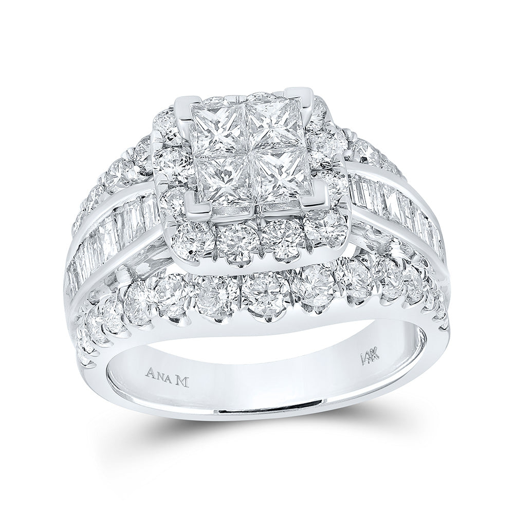 14K White Gold Princess Diamond Halo Bridal Wedding Engagement Ring 3 Cttw, Womens Size: 5-10