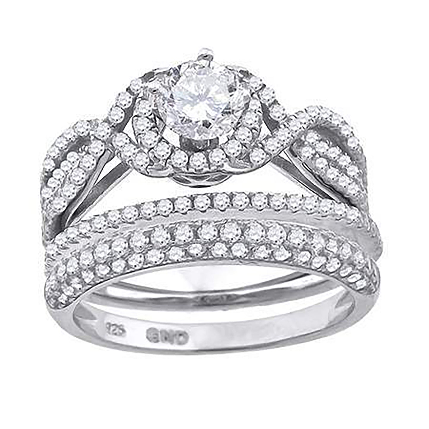Sterling Silver Cubic Zirconia Trio Bridal Anniversary Wedding Engagement Band Ring Set