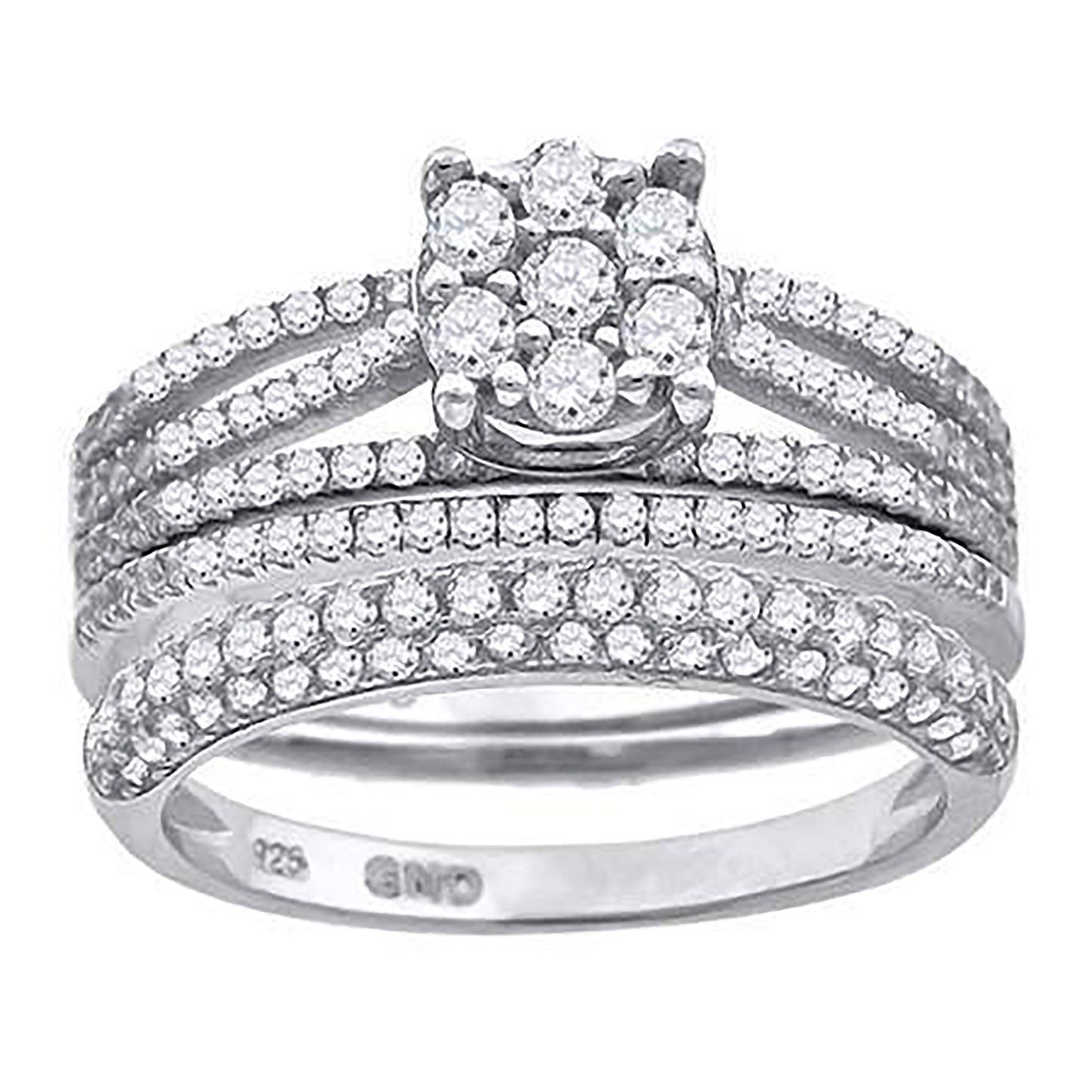 Sterling Silver Cubic Zirconia Trio Bridal Anniversary Wedding Engagement Band Ring Set
