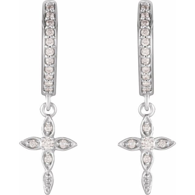 14K White Or Rose Gold 1.5 Mm Round Polished 1/8 Ctw Natural Diamond Cross Dangle Earrings