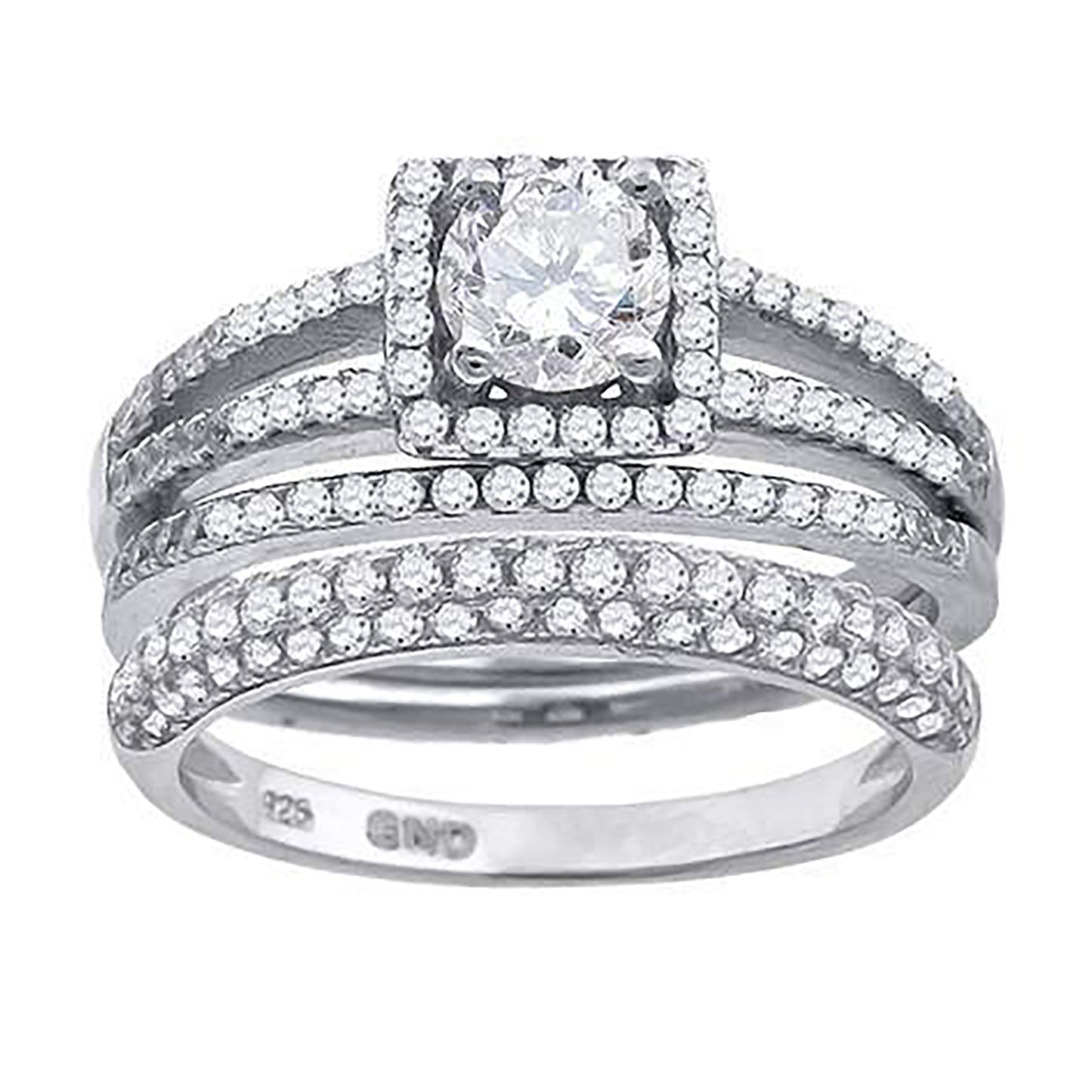 Sterling Silver Cubic Zirconia Trio Bridal Anniversary Wedding Engagement Band Ring Set
