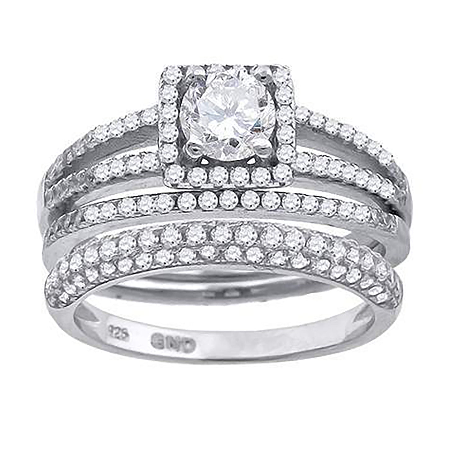 Sterling Silver Cubic Zirconia Trio Bridal Anniversary Wedding Engagement Band Ring Set