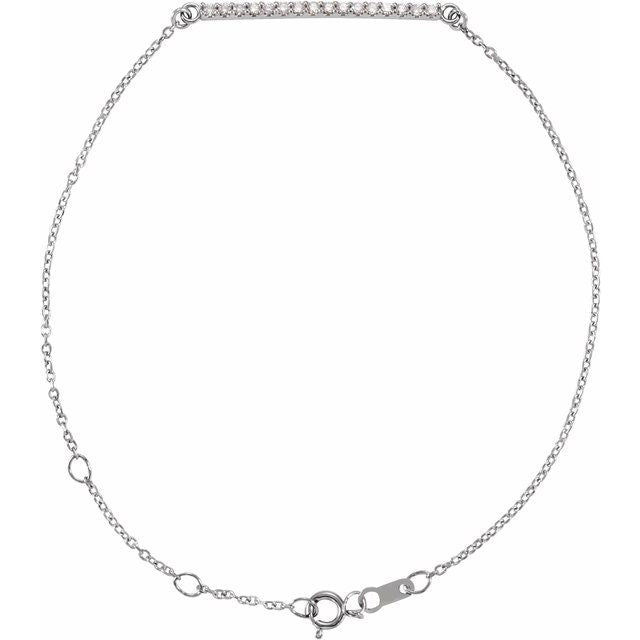 14K Yellow Or White Or Rose Gold Round 1.3 Mm 6 1/2-7 1/2 In I1, G-H Polished Natural Diamond Bar Bracelet