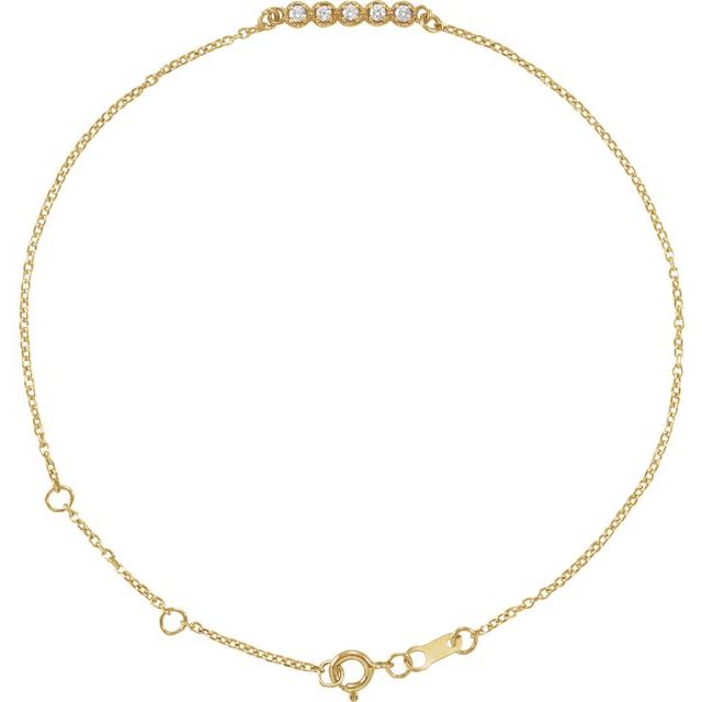 14K Yellow Gold Round 1.5 Mm 25.4 X 2.62 Mm 6 1/2-7 1/2 In I1, G-H Polished 1/8 Ctw Natural Diamond Bar Bracelet