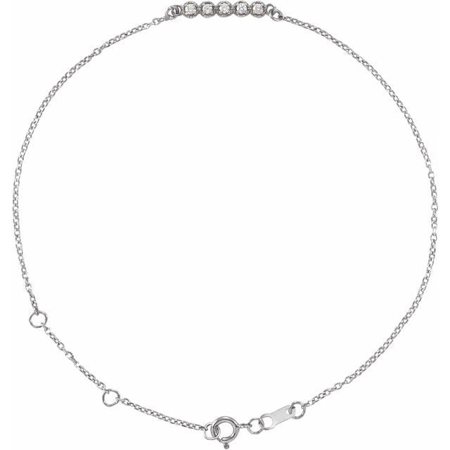 14K Yellow Gold Round 1.5 Mm 25.4 X 2.62 Mm 6 1/2-7 1/2 In I1, G-H Polished 1/8 Ctw Natural Diamond Bar Bracelet