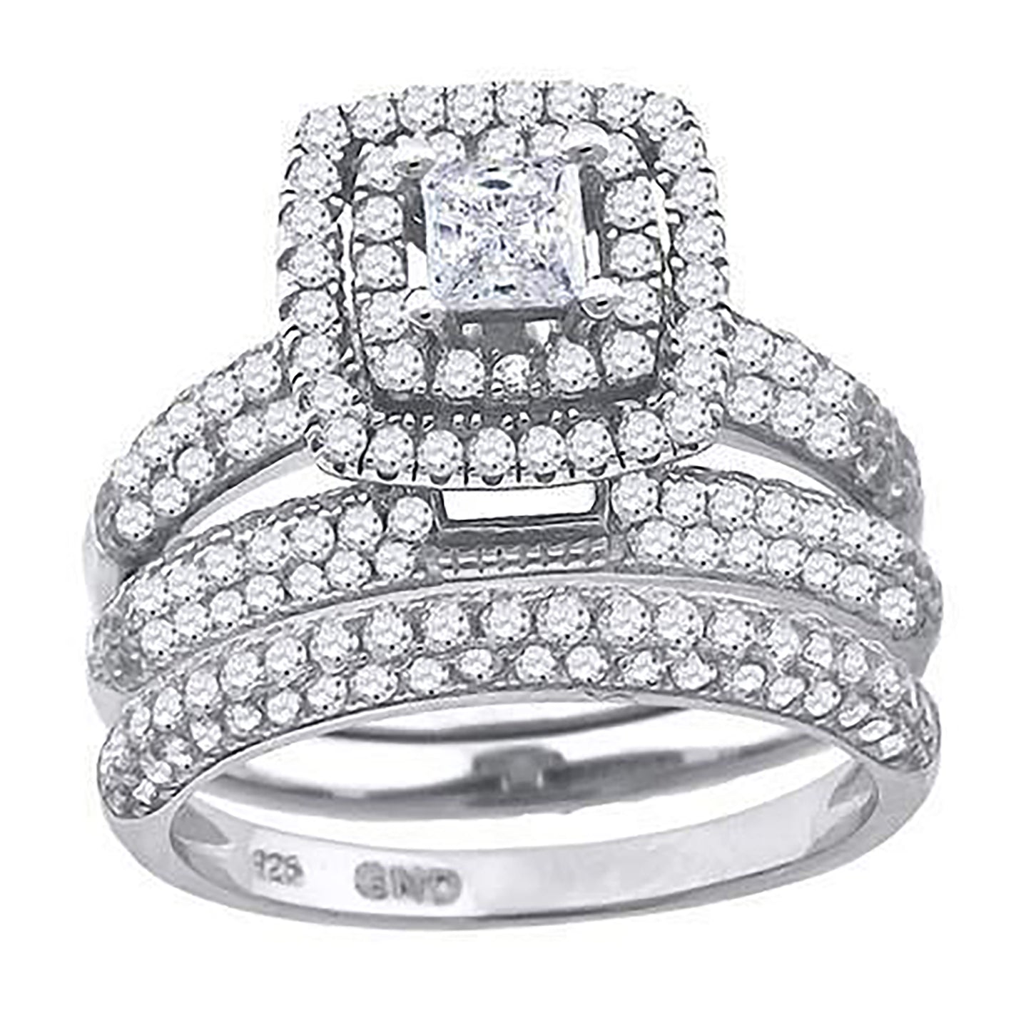 Sterling Silver Cubic Zirconia Trio Bridal Anniversary Wedding Engagement Band Ring Set