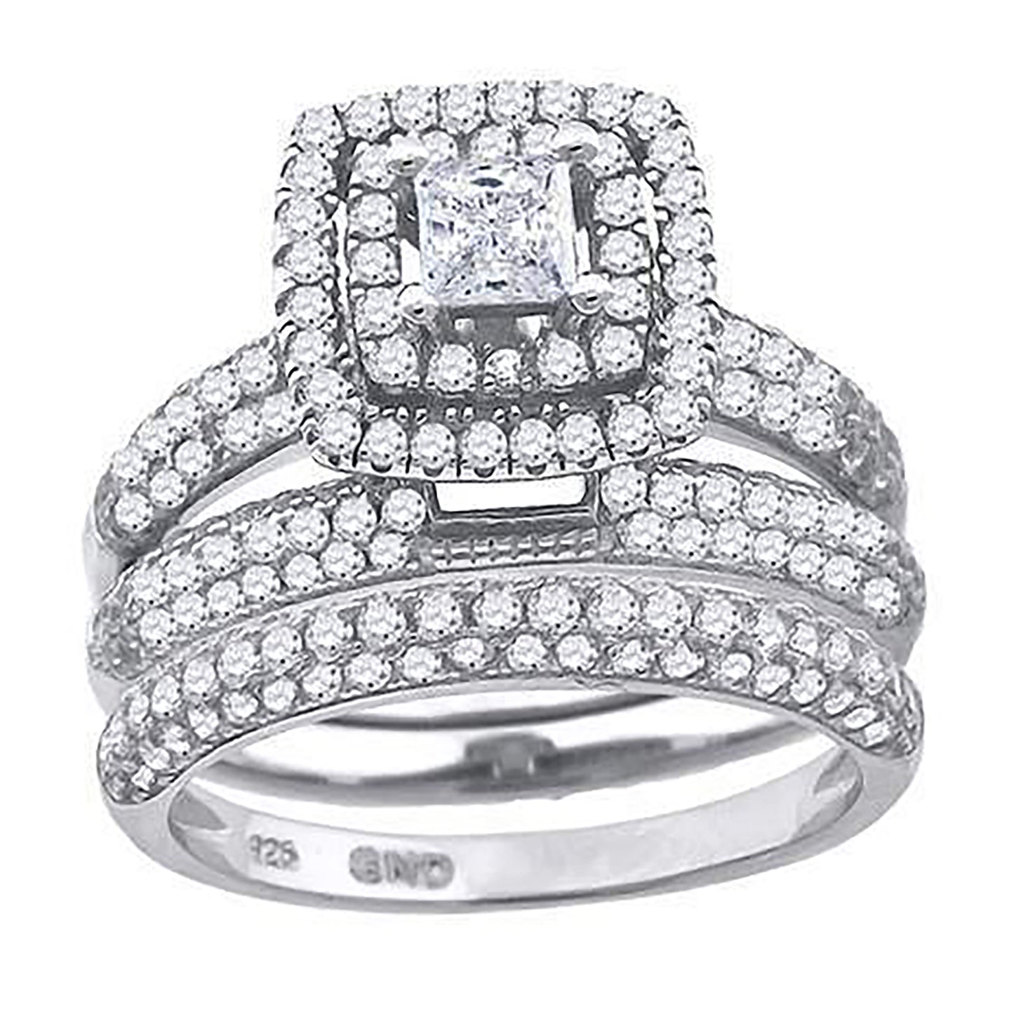 Sterling Silver Cubic Zirconia Trio Bridal Anniversary Wedding Engagement Band Ring Set