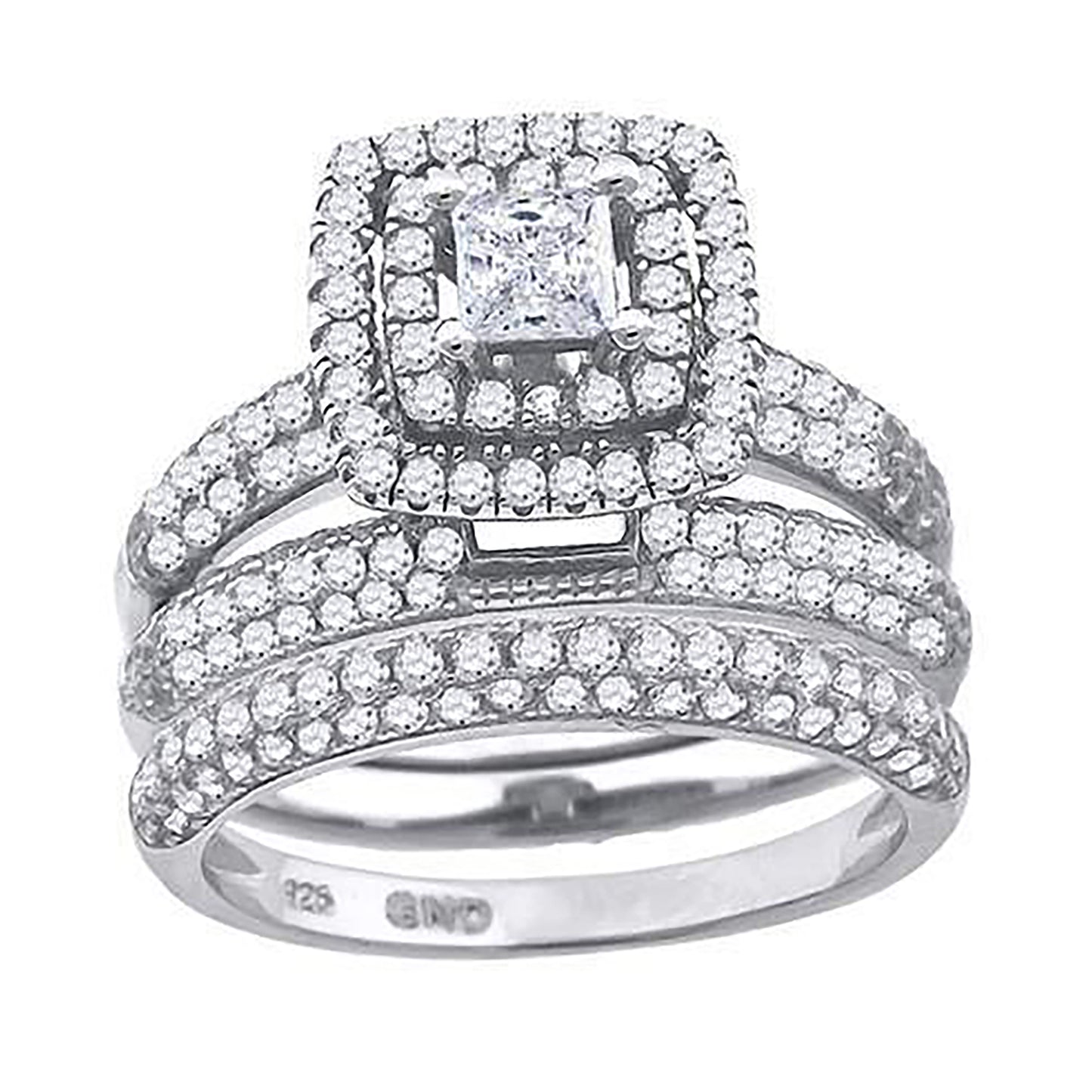 Sterling Silver Cubic Zirconia Trio Bridal Anniversary Wedding Engagement Band Ring Set
