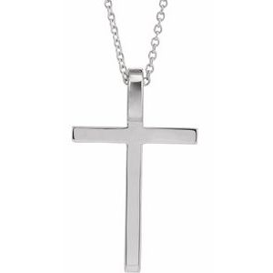 14K White Gold 25.7 X 15.7 Mm 18 In Polished Cross Necklace