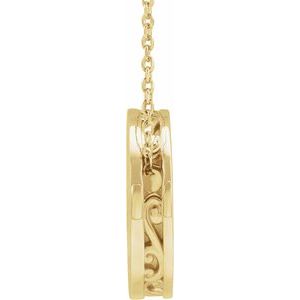 14K Yellow Gold 12.5 Mm 16-18 In Polished Disc Necklace With Scroll Detail