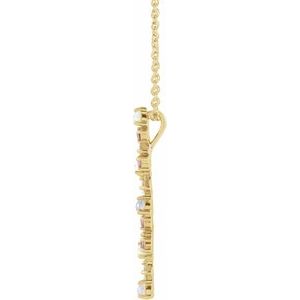 14K Yellow Gold Natural Ethiopian Opals, Natural Pink Sapphires & 1/8 CTW Natural Diamond Scattered Bar 16-18" Necklace