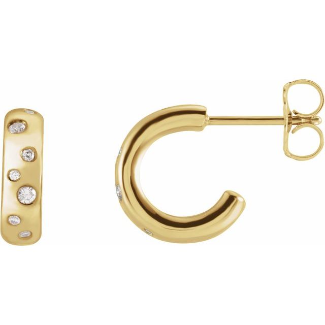 14K Yellow Gold Round Friction Back Polished Natural Diamond Hoop Earrings