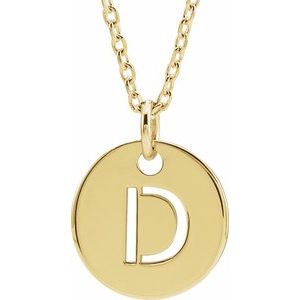 18K Yellow or Rose Gold-Plated Sterling Silver 10 Mm 16-18 In Polished Initial Disc Necklace