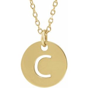 18K Yellow or Rose Gold-Plated Sterling Silver 10 Mm 16-18 In Polished Initial Disc Necklace
