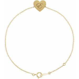 14K Yellow Gold 12 X 11 Mm 7-8 In Polished Engravable Heart-Shaped Bracelet
