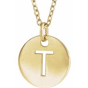 18K Yellow or Rose Gold-Plated Sterling Silver 10 Mm 16-18 In Polished Initial Disc Necklace