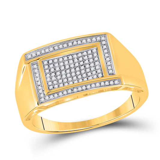 10K Yellow Gold Mens Round Diamond Rectangle Cluster Ring 1/4 Cttw, Mens Size: 7-13