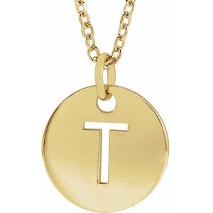 18K Yellow or Rose Gold-Plated Sterling Silver 10 Mm 16-18 In Polished Initial Disc Necklace