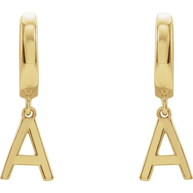 18K Yellow Gold Each Ear Wire Hinged Polished Hinged Huggie Initial A Earring