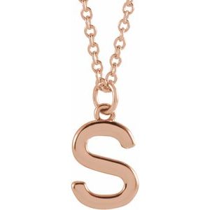 14K Rose Gold 16 In Polished Initial Necklace