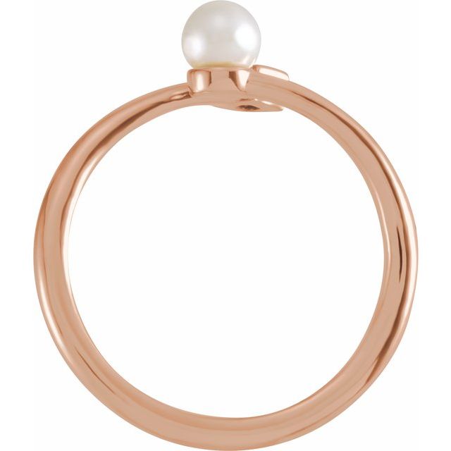 14K Yellow Or Rose Gold 4.5 Mm Polished Cultured White Akoya Pearl And 1/10 Ct Natural Diamond Bypass Ring, Size 7