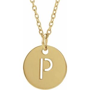 18K Yellow or Rose Gold-Plated Sterling Silver 10 Mm 16-18 In Polished Initial Disc Necklace