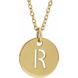 18K Yellow or Rose Gold-Plated Sterling Silver 10 Mm 16-18 In Polished Initial Disc Necklace