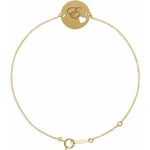 14K Yellow Gold-Plated Sterling Silver 15 X 15 Mm 7-8 In Polished Engravable Pierced Heart Disc Bracelet